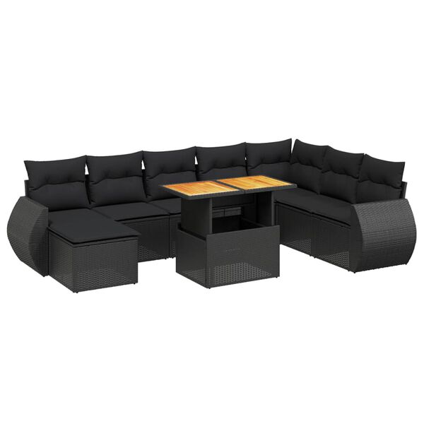 vidaXL Salon de jardin 9 pcs avec coussins noir r&eacute;sine tress&eacute;e
