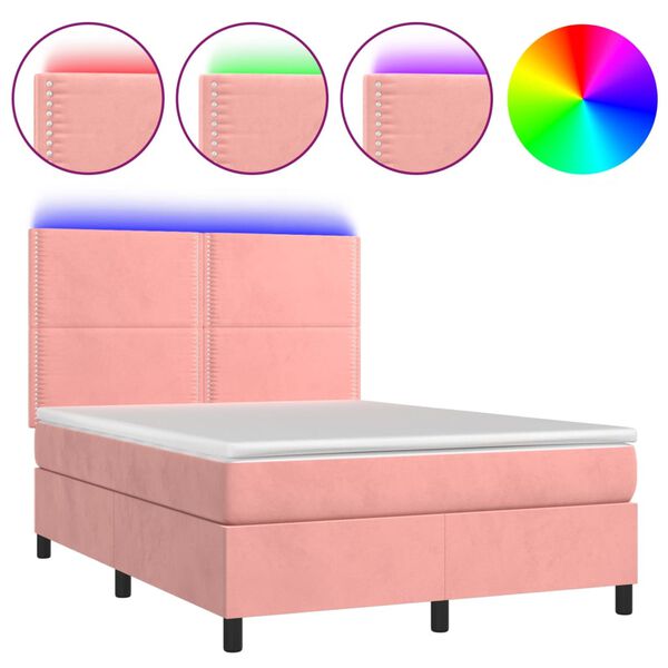 vidaXL Sommier à lattes de lit matelas et LED Rose 140x190 cm Velours