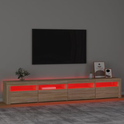 vidaXL Meuble TV avec lumières LED Chêne sonoma 240x35x40 cm
