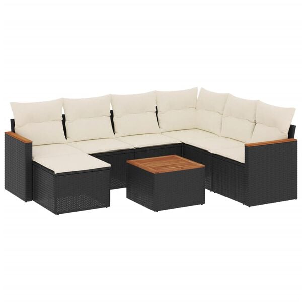 vidaXL Salon de jardin 8 pcs avec coussins noir r&eacute;sine tress&eacute;e