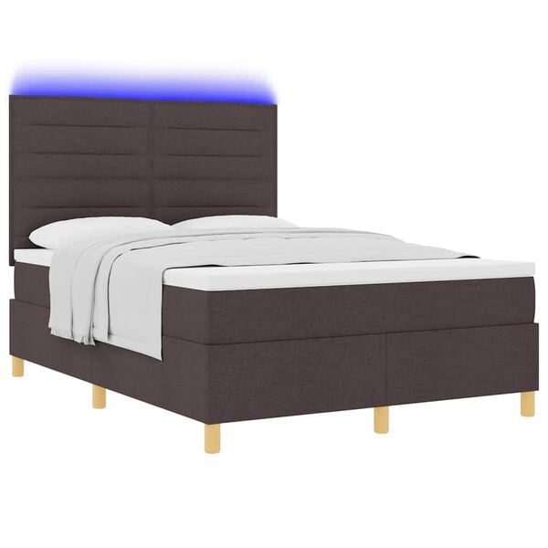 vidaXL Lit &agrave; ressort LED avec matelas Marron fonc&eacute; 140 x 190 cm tissu