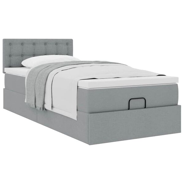 vidaXL Cadre de lit ottoman et matelas gris clair 90x190 cm tissu