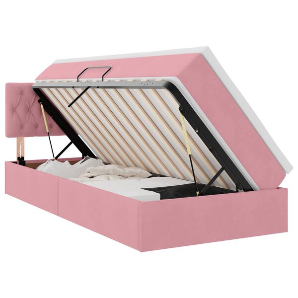 vidaXL Lit de Rangement avec matelas Rose 90 x 200 cm Velours