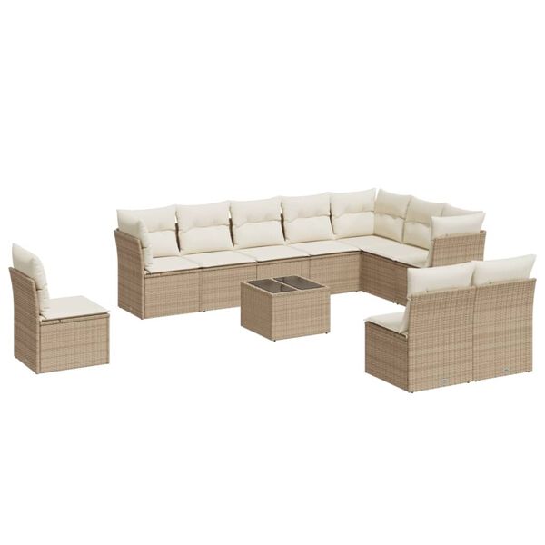 vidaXL Salon de jardin 11 pcs avec coussins beige r&eacute;sine tress&eacute;e
