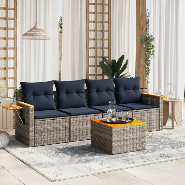 vidaXL Salon de jardin 5 pcs avec coussins gris r&eacute;sine tress&eacute;e