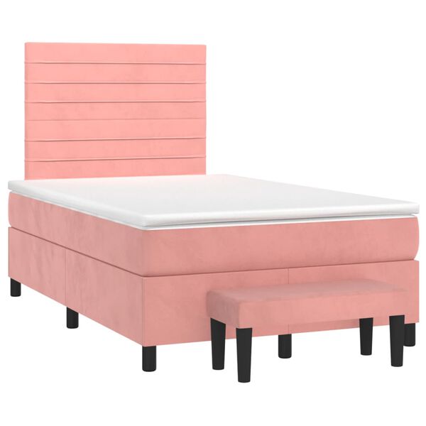 vidaXL Sommier &agrave; lattes de lit avec matelas rose 120x190 cm velours