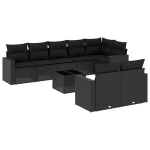 vidaXL Salon de jardin 9 pcs avec coussins noir r&eacute;sine tress&eacute;e