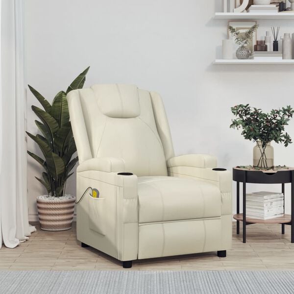 vidaXL Fauteuil de massage blanc cr&egrave;me similicuir