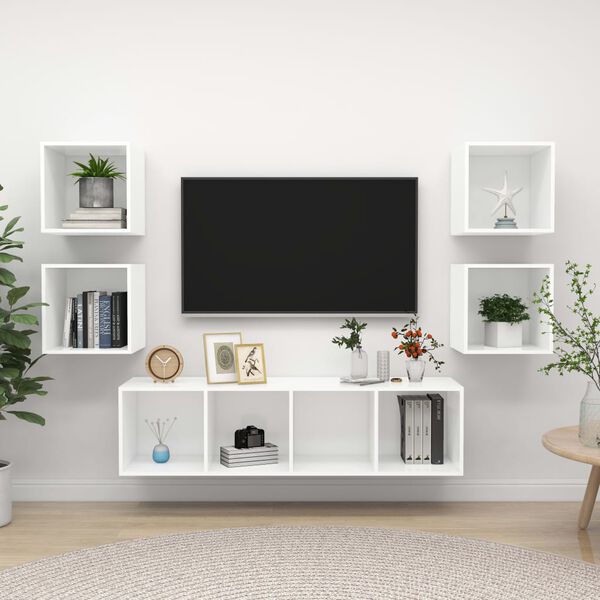 vidaXL Ensemble de meuble TV 5 pcs Blanc Bois d'ing&eacute;nierie