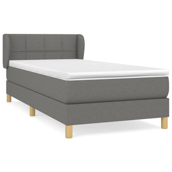 vidaXL Sommier &agrave; lattes de lit avec matelas Gris fonc&eacute; 90x200 cm Tissu