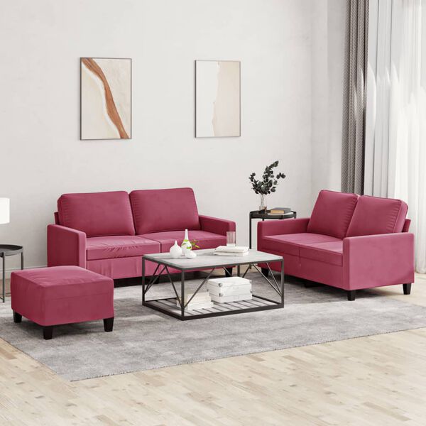 vidaXL Ensemble de canap&eacute;s 3 pcs avec coussins Rouge bordeaux Velours