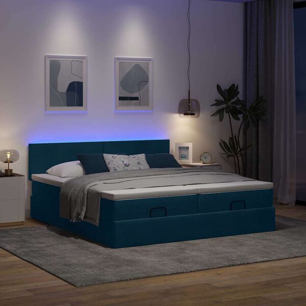 VidaXL Cadre de lit ottoman avec matelas bleu fonc&eacute; 160x200 cm velours