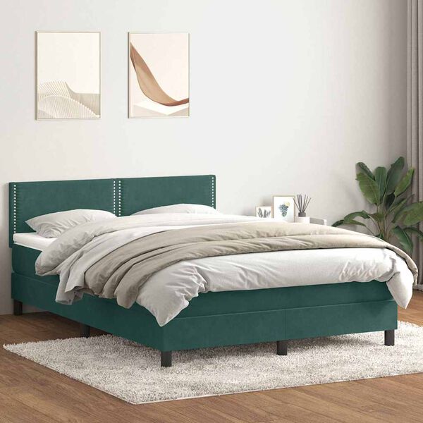 vidaXL Sommier &agrave; lattes de lit et matelas vert fonc&eacute; 160x220cm velours