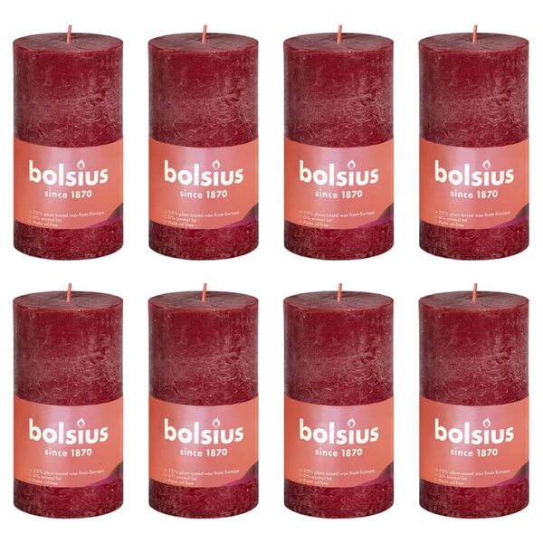 Bolsius Bougies pilier rustiques Shine 8 pcs 100x50 mm Rouge velours