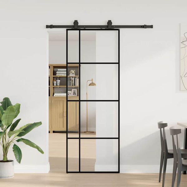 vidaXL Porte coulissante kit de quincaillerie noir 76x205 cm verre ESG
