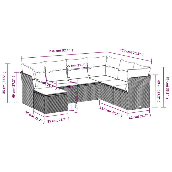 vidaXL Salon de jardin 7 pcs avec coussins noir r&eacute;sine tress&eacute;e