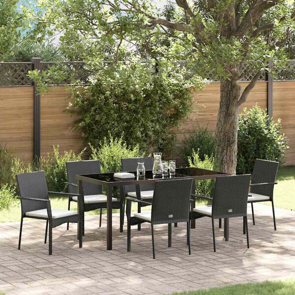 vidaXL Ensemble de salle &agrave; manger pour jardin 7 pcs Noir polyrotin
