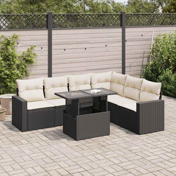 vidaXL Salon de jardin 7 pcs avec coussins noir r&eacute;sine tress&eacute;e
