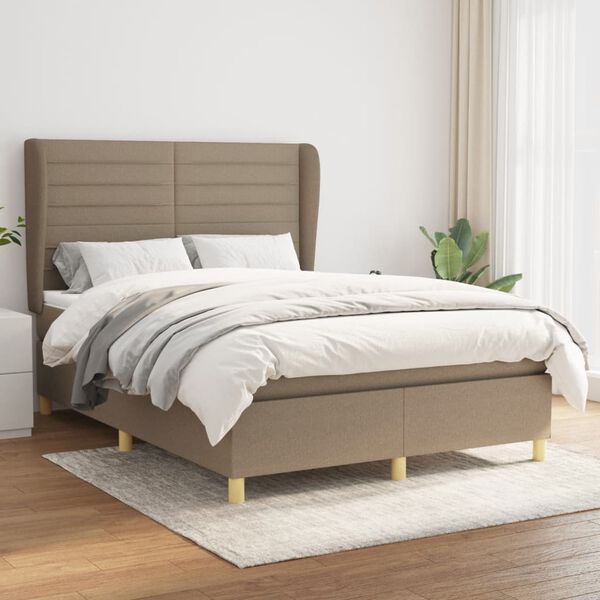 vidaXL Sommier &agrave; lattes de lit avec matelas Taupe 140x200 cm Tissu