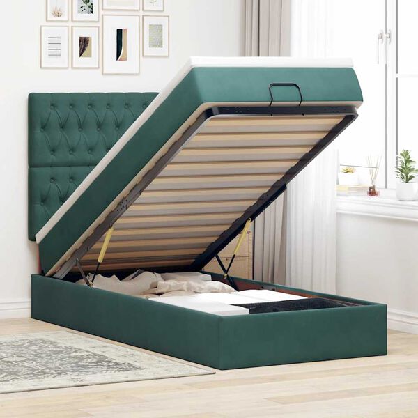 vidaXL Cadre de lit ottoman avec matelas vert foncé 90x190 cm velours