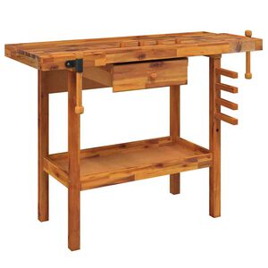 vidaXL &Eacute;tabli avec tiroir et &eacute;taux 124 x 52 x 83 cm Bois massif d'acacia