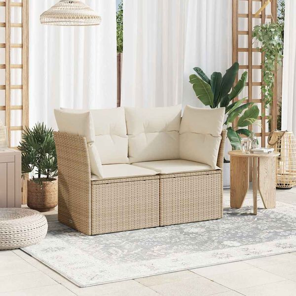 vidaXL Canapé de jardin avec coussins 2 places beige résine tressée
