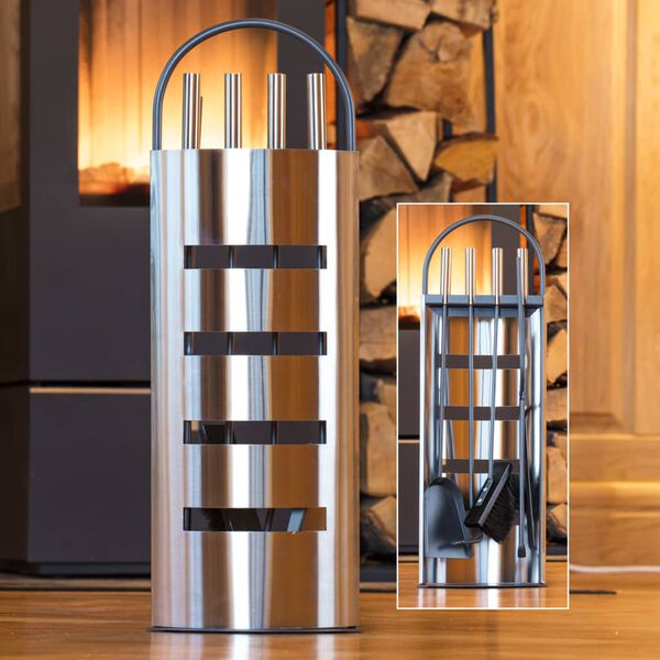 HI Ensemble d'outils de chemin&eacute;e 5 pcs Argent&eacute; 23x14,5x66 cm