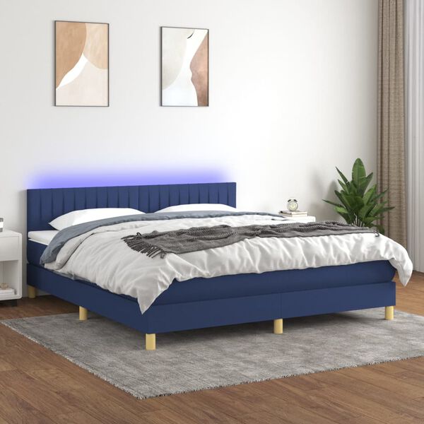 vidaXL Sommier &agrave; lattes de lit avec matelas LED Bleu 160x200 cm Tissu
