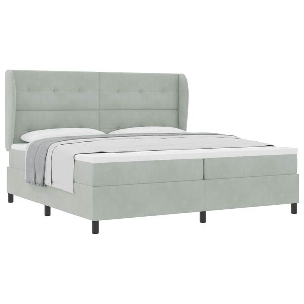 vidaXL Lit &agrave; ressorts avec matelas Gris clair 200 x 200 cm Polyester