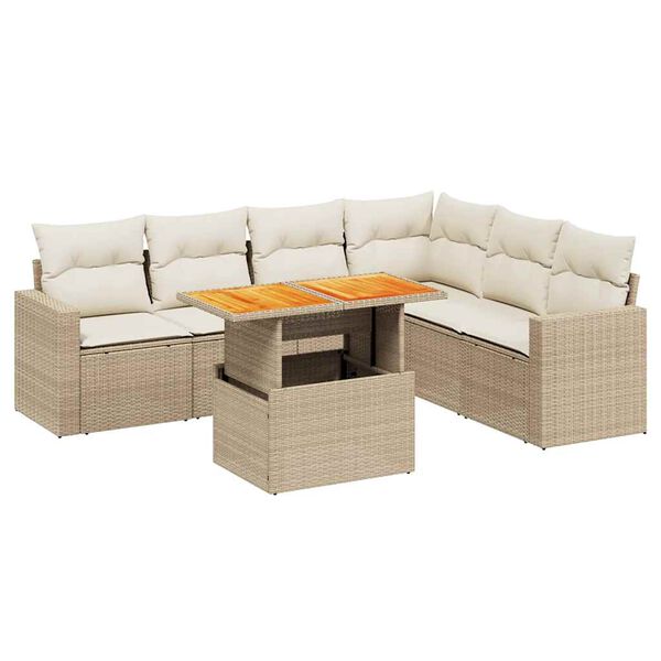 vidaXL Salon de jardin avec coussins 7 pcs beige r&eacute;sine tress&eacute;e