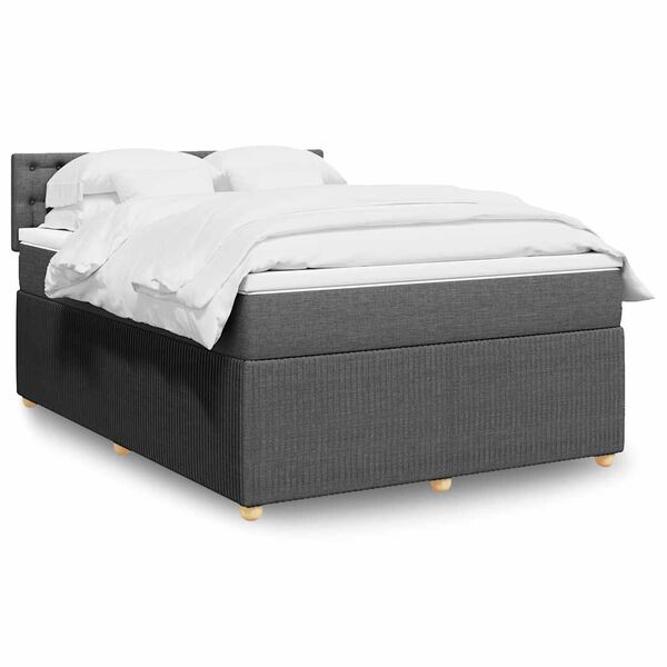vidaXL Sommier &agrave; lattes de lit avec matelas Gris fonc&eacute; 140x200cm Tissu