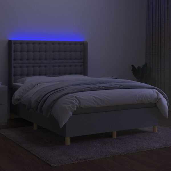 vidaXL Sommier &agrave; lattes de lit matelas LED Gris clair 140x200 cm Tissu