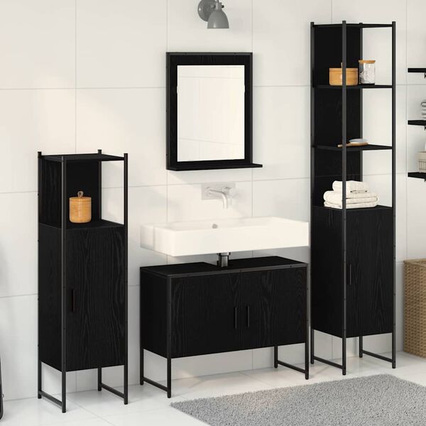 vidaXL Ensemble de mobilier de salle de bain avec étagère 4 pcs Noir