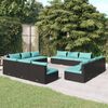 vidaXL Salon de jardin 12 pcs avec coussins r&eacute;sine tress&eacute;e noir