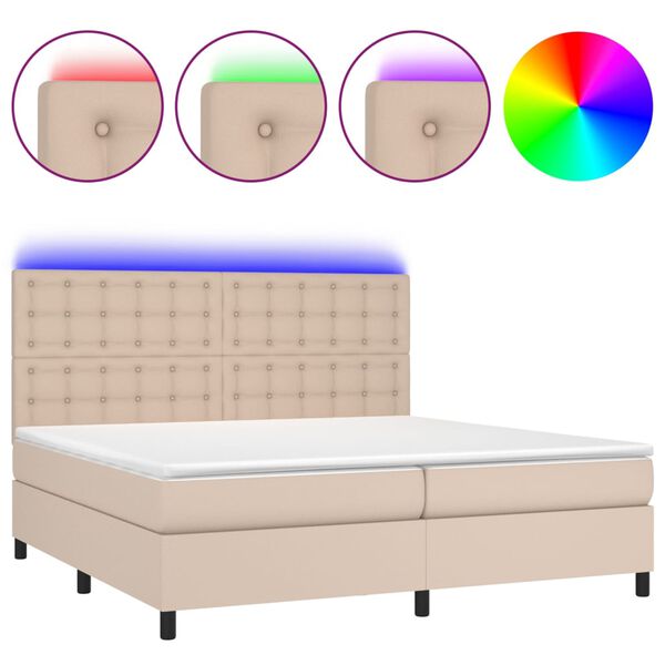 vidaXL Sommier &agrave; lattes de lit avec matelas LED Cappuccino 200x200 cm