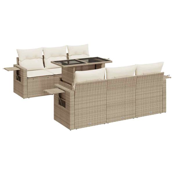 vidaXL Salon de jardin avec coussins 7 pcs beige r&eacute;sine tress&eacute;e
