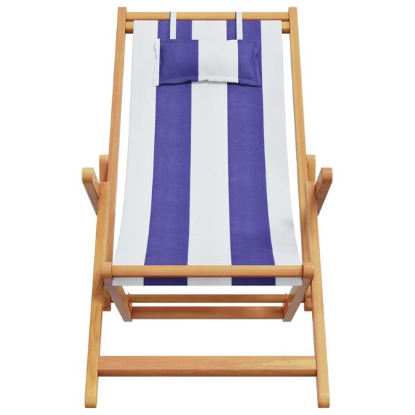 vidaXL Chaises de plage pliantes lot de 2 bleu blanc tissu bois massif