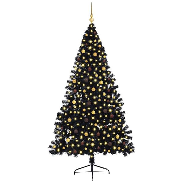 vidaXL Sapin de No&euml;l artificiel pr&eacute;-&eacute;clair&eacute; Noir 240 cm PVC