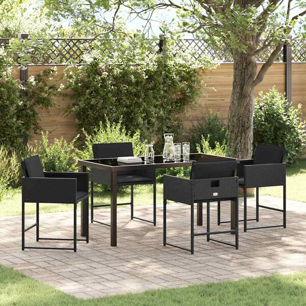vidaXL Ensemble de salle &agrave; manger pour jardin 5 pcs Noir polyrotin
