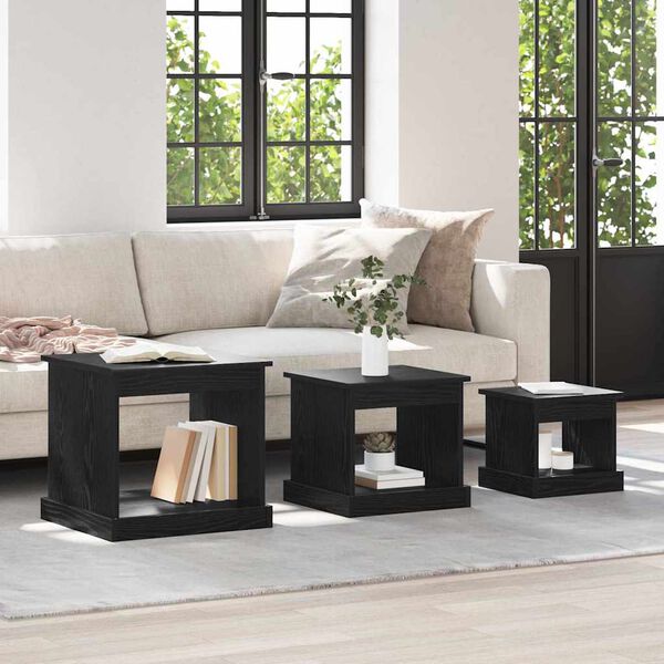 vidaXL Table basse 3 pcs Ch&ecirc;ne noir Bois d'ing&eacute;nierie