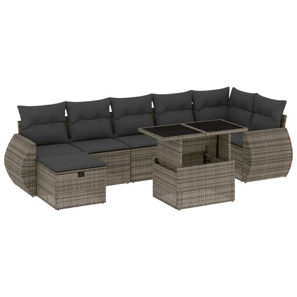 vidaXL Salon de jardin 8 pcs avec coussins gris r&eacute;sine tress&eacute;e