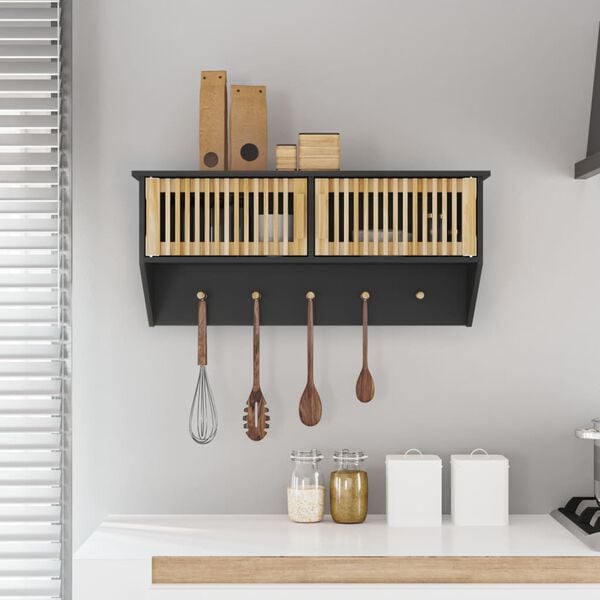 vidaXL Armoire murale et crochets noir 80x24x35,5 cm bois d'ing&eacute;nierie