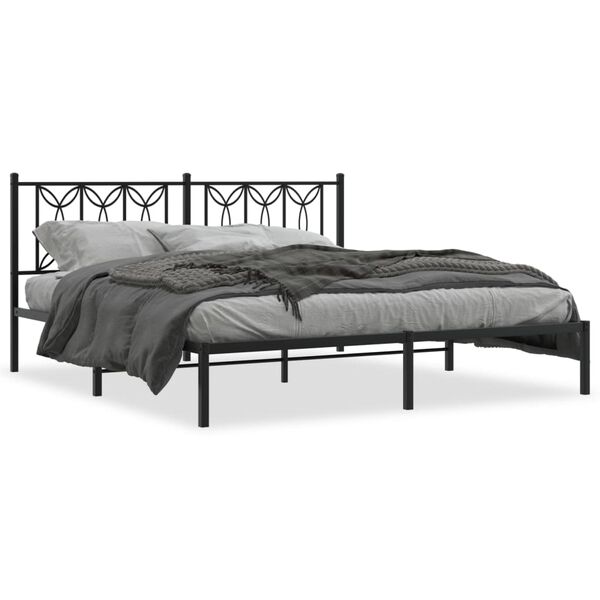 vidaXL Cadre de lit m&eacute;tal sans matelas avec t&ecirc;te de lit noir 183x213cm