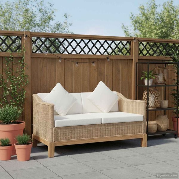 vidaXL Canapé à 2 places avec coussins Rotin naturel