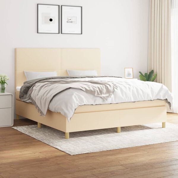 vidaXL Sommier &agrave; lattes de lit avec matelas Cr&egrave;me 180x200 cm Tissu