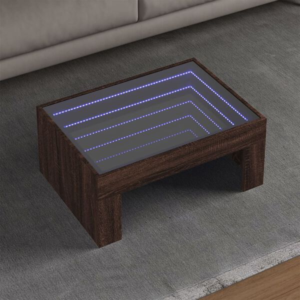 vidaXL Table basse avec LED infini chêne marron 70x50x30 cm