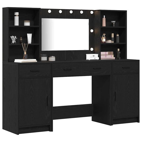 vidaXL Ensemble de table de maquillage avec LED 3 pcs Ch&ecirc;ne noir