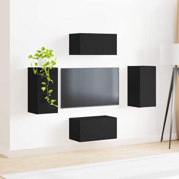 vidaXL Ensemble meuble TV 4 pcs Noir Bois d'ing&eacute;nierie