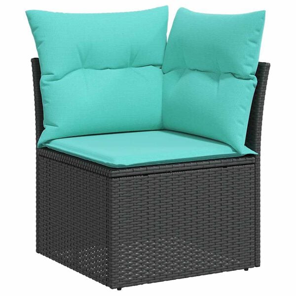 vidaXL Salon de jardin avec coussins 9 pcs noir r&eacute;sine tress&eacute;e acacia