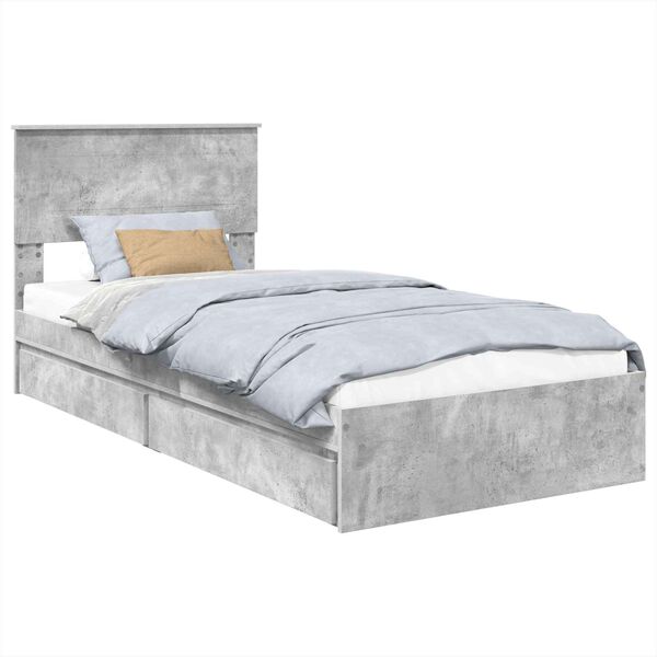 vidaXL Lit de Rangement Gris b&eacute;ton 90 x 200 cm Bois d'ing&eacute;nierie